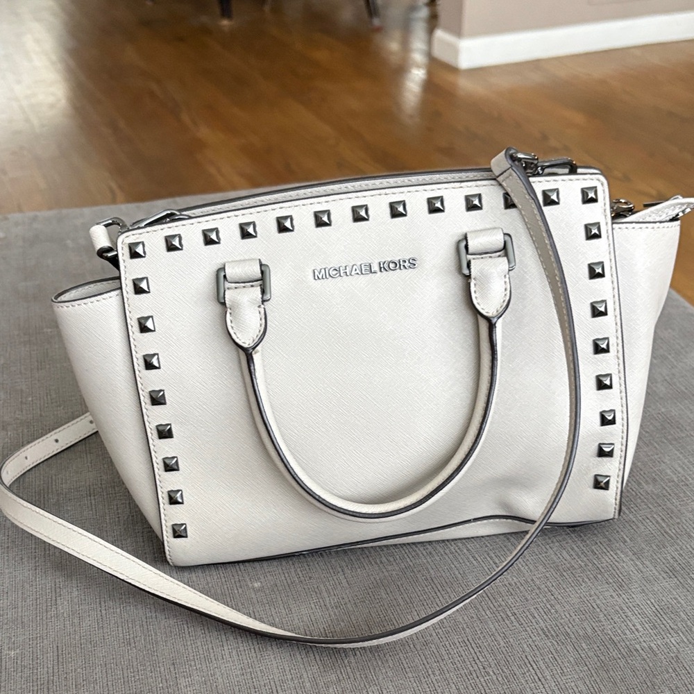 Michael Kors gray Studded Satchel